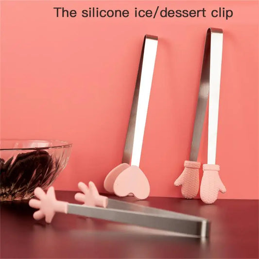 New Creative Silicone Ice Clip Stainless Steel Food Clip Mini Food Grade Clip BBQ Cooking Bread Salad Grill Kitchen Accessories