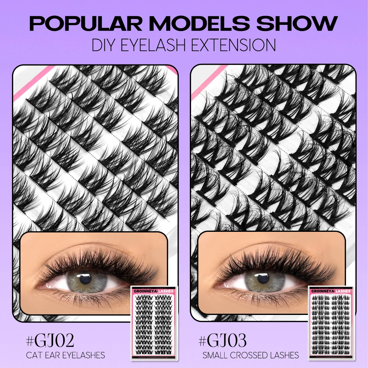 GROINNEYA Cluster Lashes Mixed Tray Faux Mink Lash Individual Eyelash Extension DIY Lashes Clusters Extensions at Home