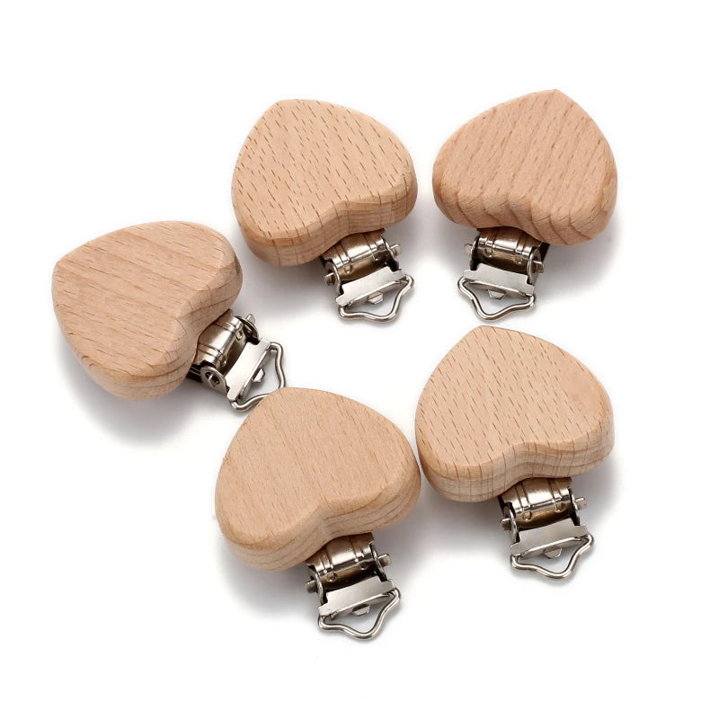 5Pcs Wooden Baby Pacifier Clip Nursing Accessories Beech Pacifier Clips Chewable Teething Dummy Clip Chains Baby Teether