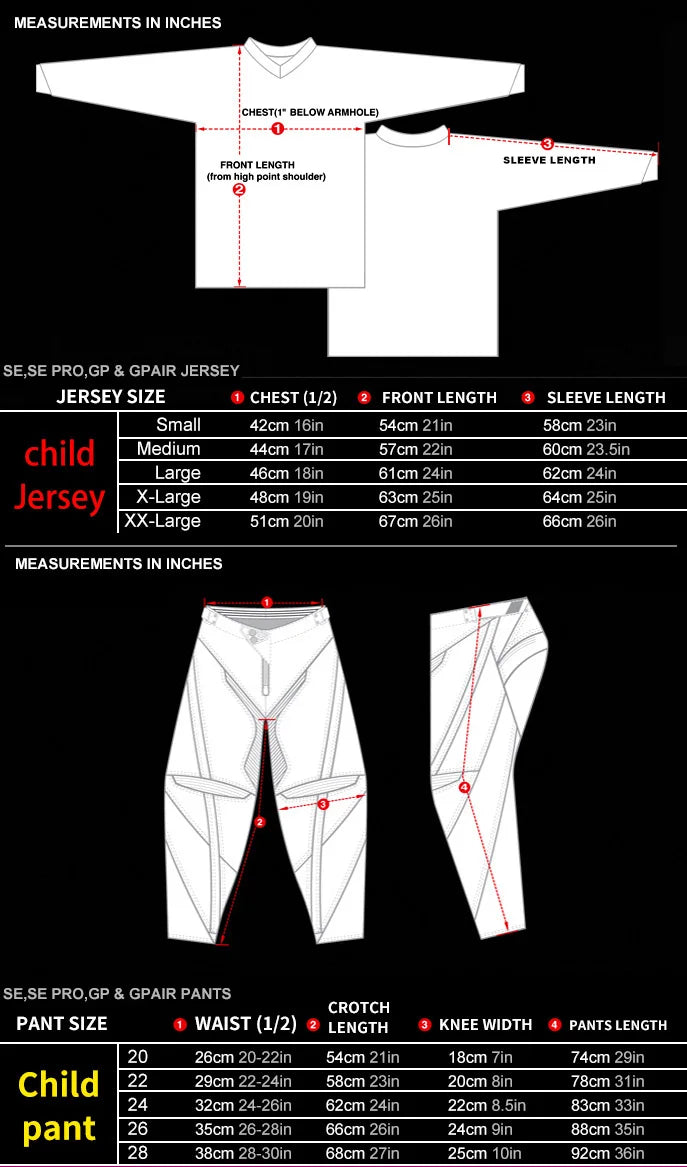 SIZE 20 22 24 26 28 saimeng children's enduro motocross gear set mx jersey pants motorcycle kits mtb Off Road youth racing suit