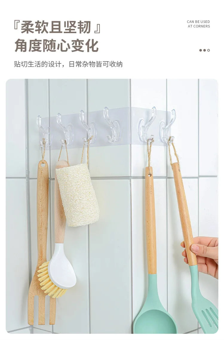 Transparent Row Hook Non-perforated Seamless Hook 5-6 Strong Hook Wall-mounted Row Clothes Hook