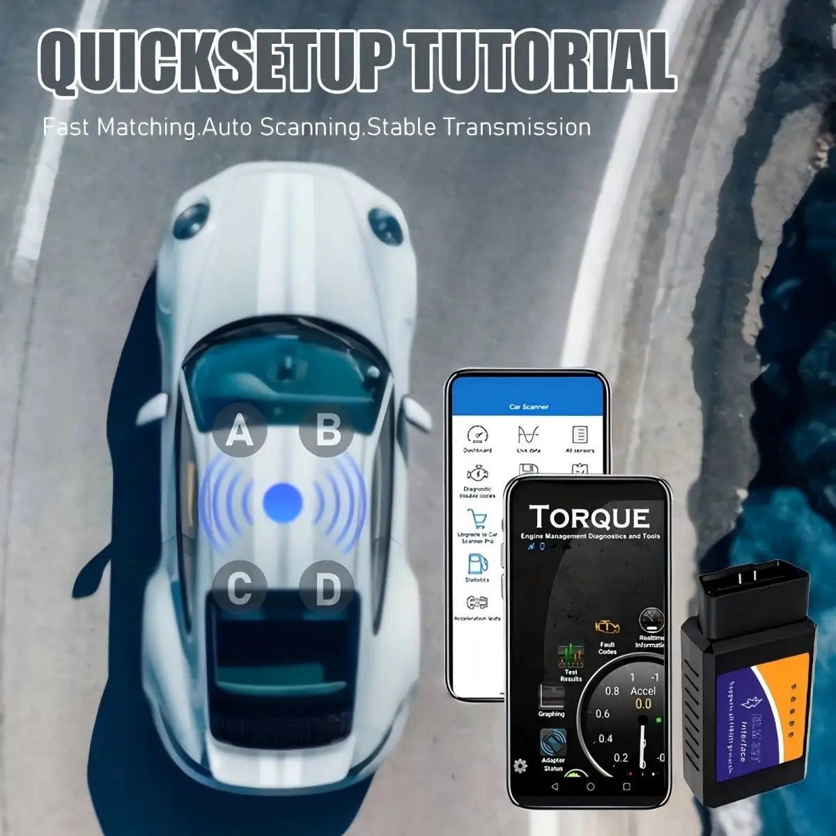 Wireless Obd2 Scanner - Full System Scan, Emission Test, Real-Time Data Analysis, Compatible with Android and Ios, No Battery Required, Obd-Ii Interface Car Diagnostic Tool, Suitable for Most Vehicles