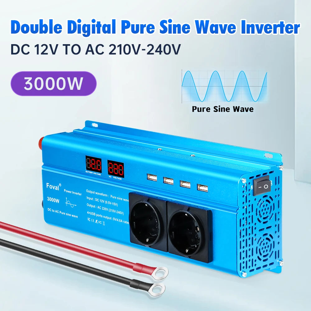 Pure Sine Wave 1000W 1500W 2200W 2600W DC 12V To AC 220V Car Power Inverter Adapter Converter With 3.1A Dual USB EU/Universal