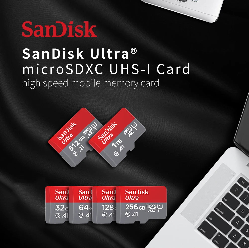 SanDisk Micro SD Memory Card TF Flash Card Ultra A1 V10 C10 U1 32GB 64G 128G 256G 512G 1TB for Camera Phone Nintendo Switch