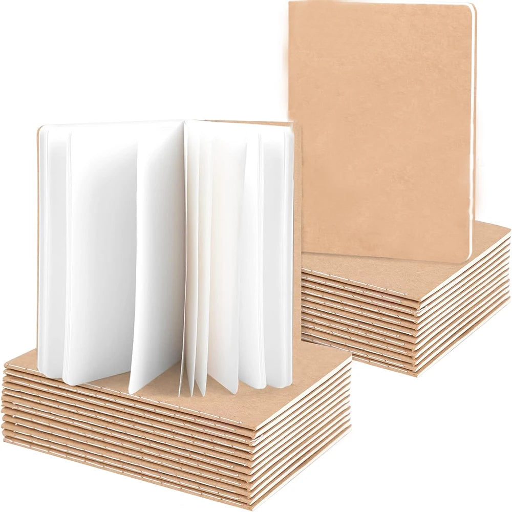 24PCS Kraft Notebooks, 3.5x5in Pocket Notebooks Blank Paper Small Pocket Journal Notepads  for School Office Home Travel Gifts