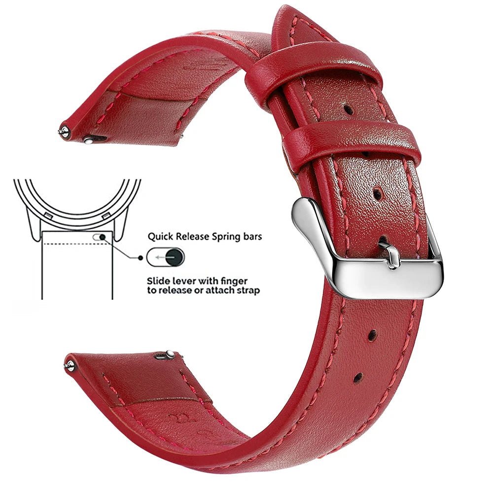 Top Grain Genuine Leather Watch Band, Quick Release 18mm/20mm/22mm Watch Straps, Fits Samsung Galaxy Watch, Garmin Huawei Watch