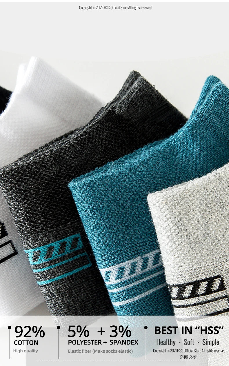 HSS 5Pairs Organic Cotton Men Socks Ankle Breathable Mesh Sports Sock Casual Athletic Summer Thin Short Sokken Plus Size EU40-46