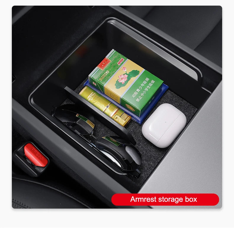 For Tesla Model 3 Highland 2024 Storage Box Flocking New Model 3+ Center Console Armrest Storage Box Stowing Tidying Cup Holder