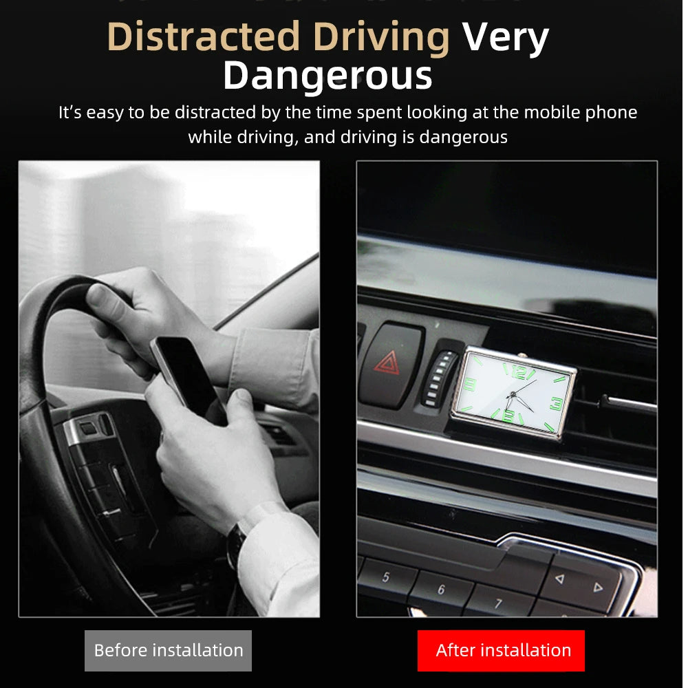 Auto Fashion Square Watch Car Clock Interior Decoration Self-adhesive Electronic Vent Clip Watch Automobile Quartz Clock