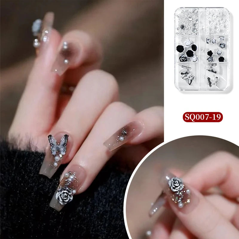 3D Nail Art Rhinestones Nail Decorations Gems Crystal Pearl Butterfly Half Beads Nail Art DIY Decoration Wholesale Mix Size