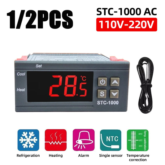 STC-1000 Digital LED Temperature Controller Centigrade Thermostat Heating Cooling 2 Relays Output NTC Sensor Probe AC 110-220v
