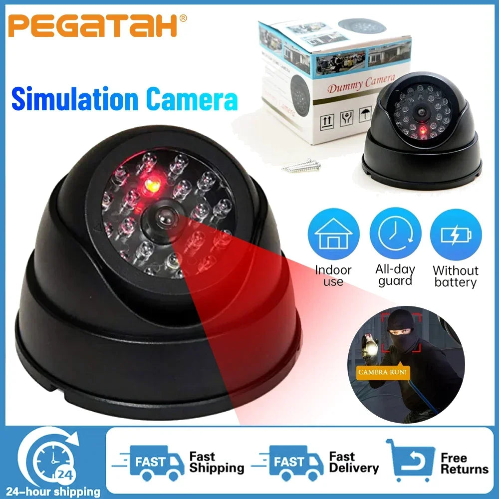 Dummy Fake Camera  with LED Red Light Dome Home Security Surveillance Cameras Simulation Burglar Alarm with Blinking Red LED Cam