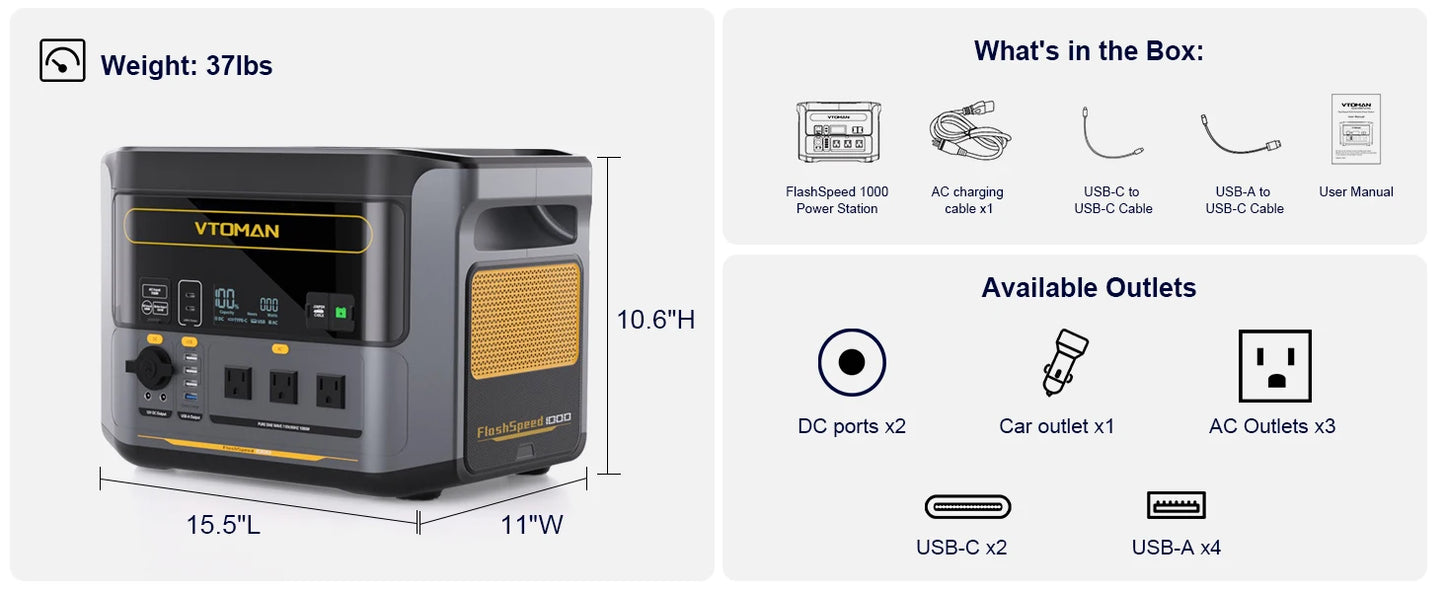 FlashSpeed 1000 Portable Power Station 2000W 828Wh LiFeP04 Battery For Outdoor Camping Tent Travel