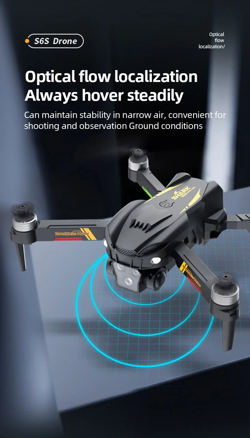 Hot Shark Drone S6S Brushless Professional 8K HD Camera WIFI FPV Obstacle Avoidance Optical Flow RC Foldable Quadcopter Toys