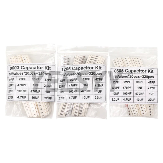 320PCS 720PCS 0603 0805 1206 SMD Capacitor Assorted Kit 16/36/50Values 1PF - 10UF Capacitance Set 100NF 0.1UF 1UF 2.2UF 4.7UF