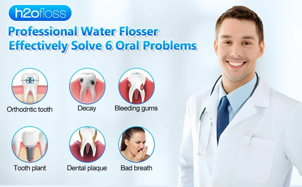 h2ofloss Dental Oral Irrigator Portable Water Flosser for Teeth Braces Rechargeable Home and Travel 5 Modes Waterproof