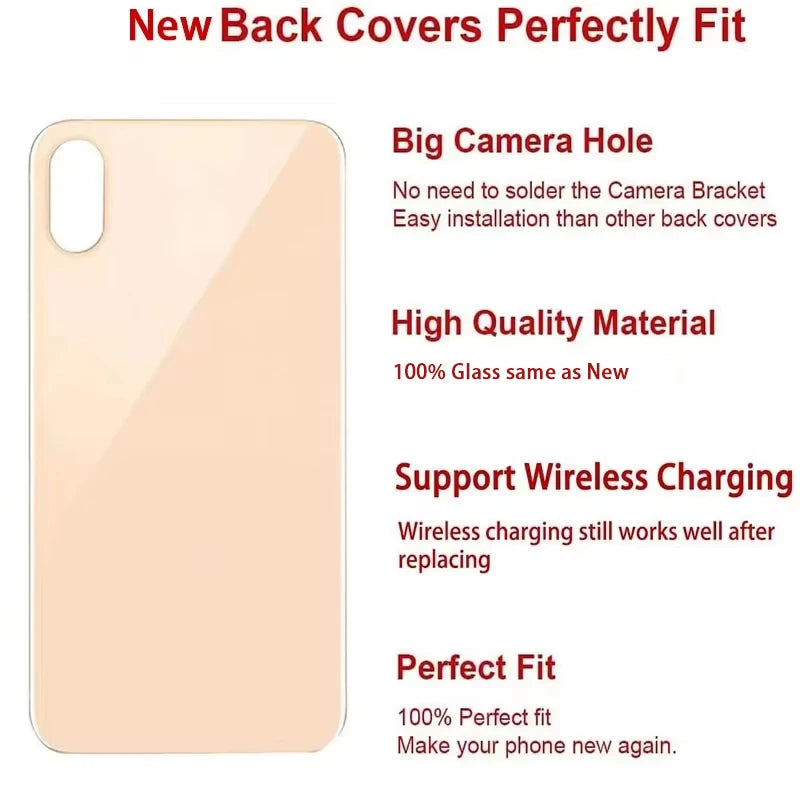 Back Glass For iPhone X 5.8 inch Back Glass Panel Battery Cover Big Hole Camera Rear Glass For A1865,A1901,A1902 Repair Parts