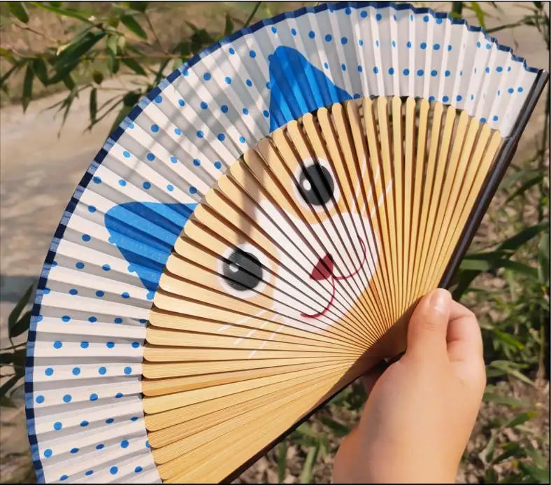 Cat Chinese Cartoon Silk Fashionable Japan style Hand Fans Popular Lovely Kitty fan Handheld Folding Women Girls show Fans