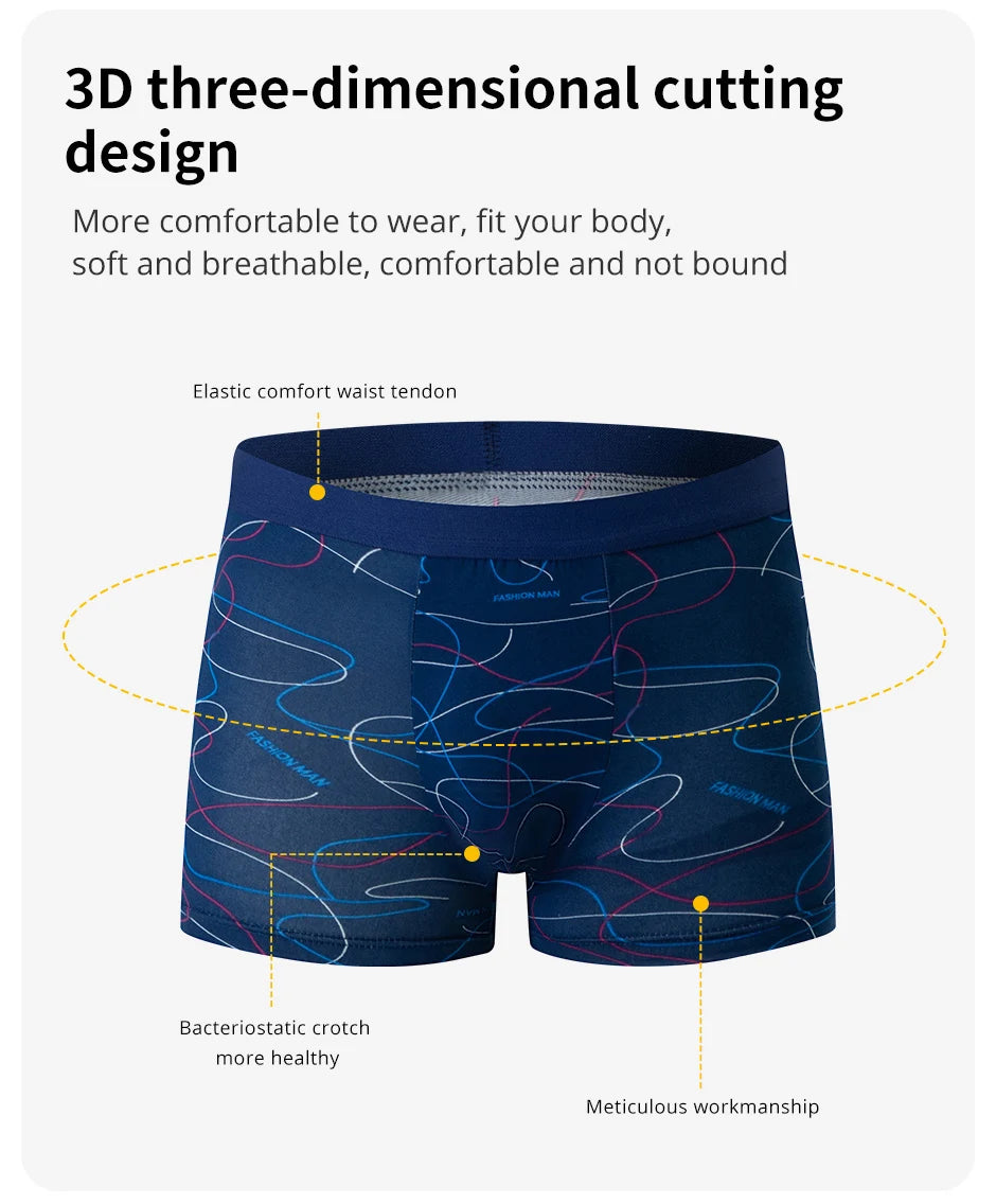 4-piece MEN'S FASHION Printed Underwear Breathable Crotch Boxers for Teenagers Comfortable plus Size Underwear up to 6XL.