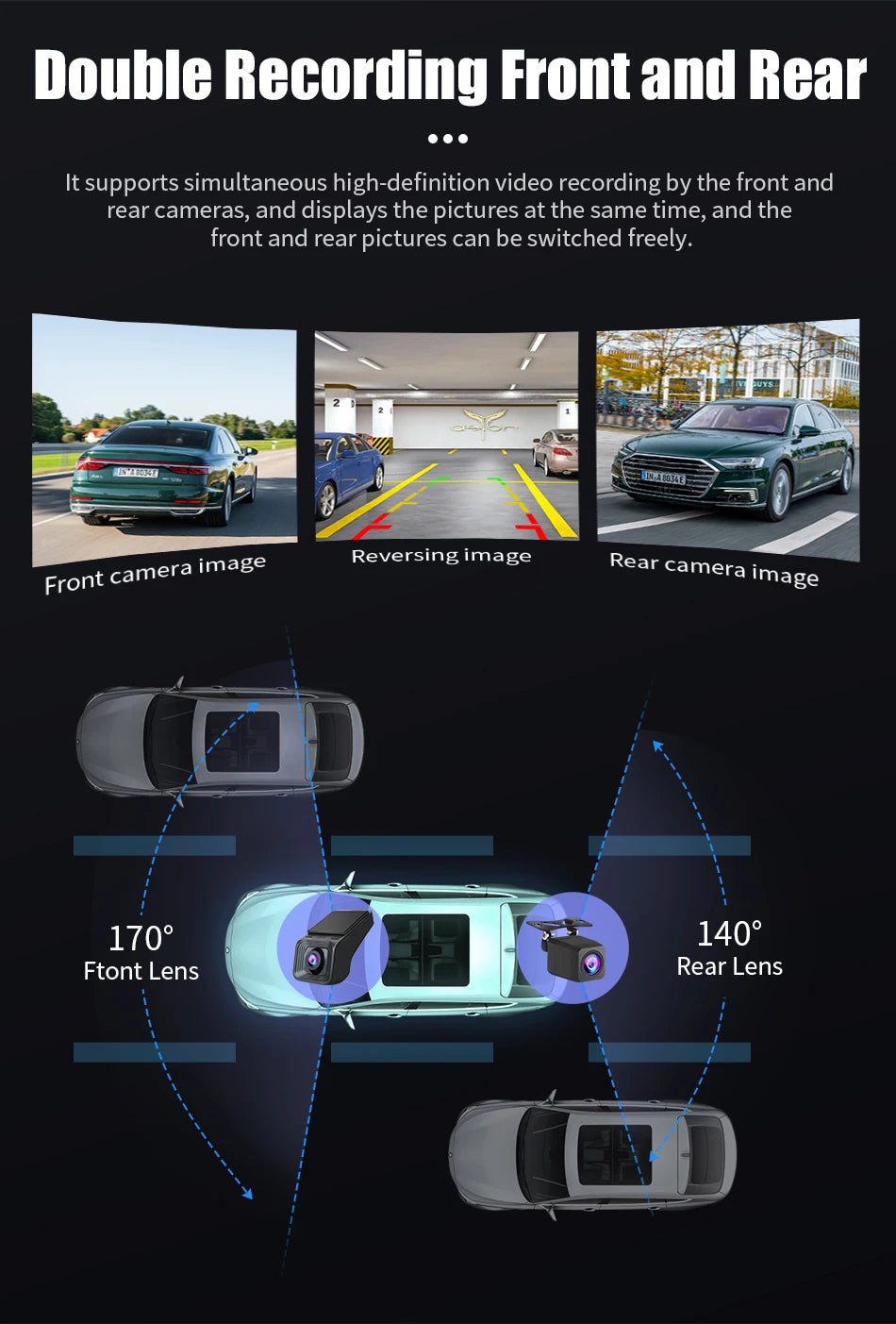 JMCQ USB ADAS Car DVR Dash For Android Auto Multimedia Player Front & Rear Dual Camera Loop Recording Motion Detection Cameras