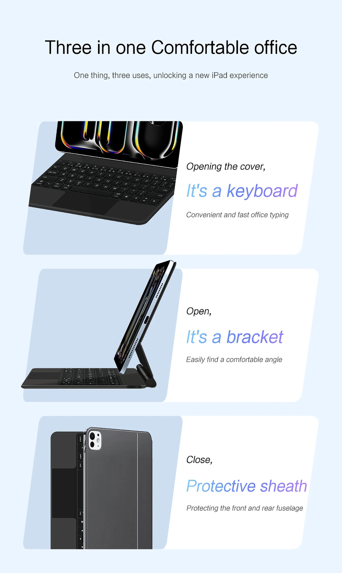 AJIUYU Magic Keyboard Folio For iPad Pro 11 inch (M4) 2024 A2836 A2837 Smart Magnetic Case Multi-touch Backlight Keyboard Cover