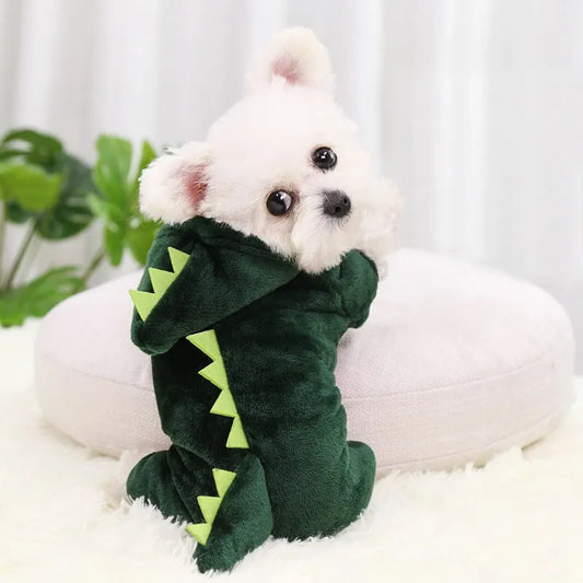 Dog Cat Clothes Funny Dinosaur Shape Autumn And Winter Warm Plush Coat Cute Quirky Pet Hooded Clothes