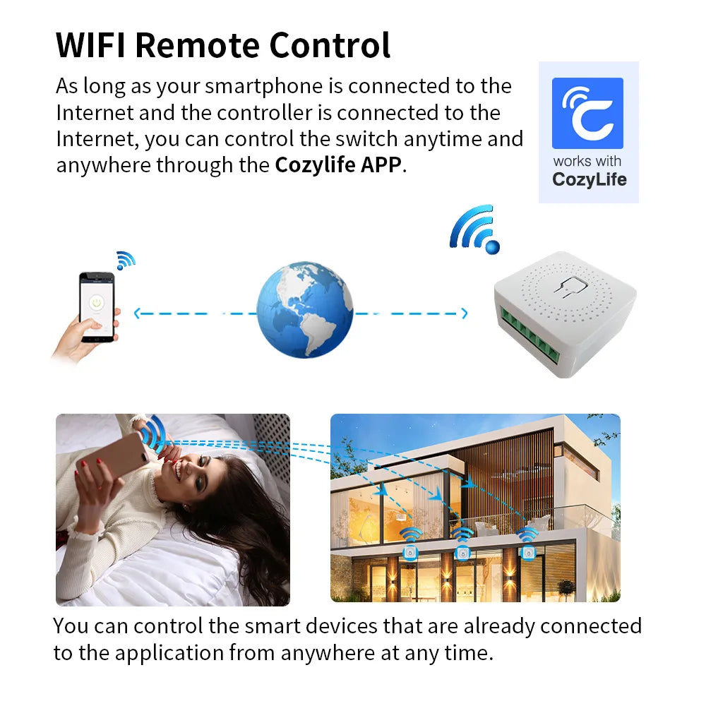 16A WiFi Smart Switch Home Mini AC100-240V DIY Switch APP Timer/Voice Control Module Relay Auto Breaker Works With Alexa Google