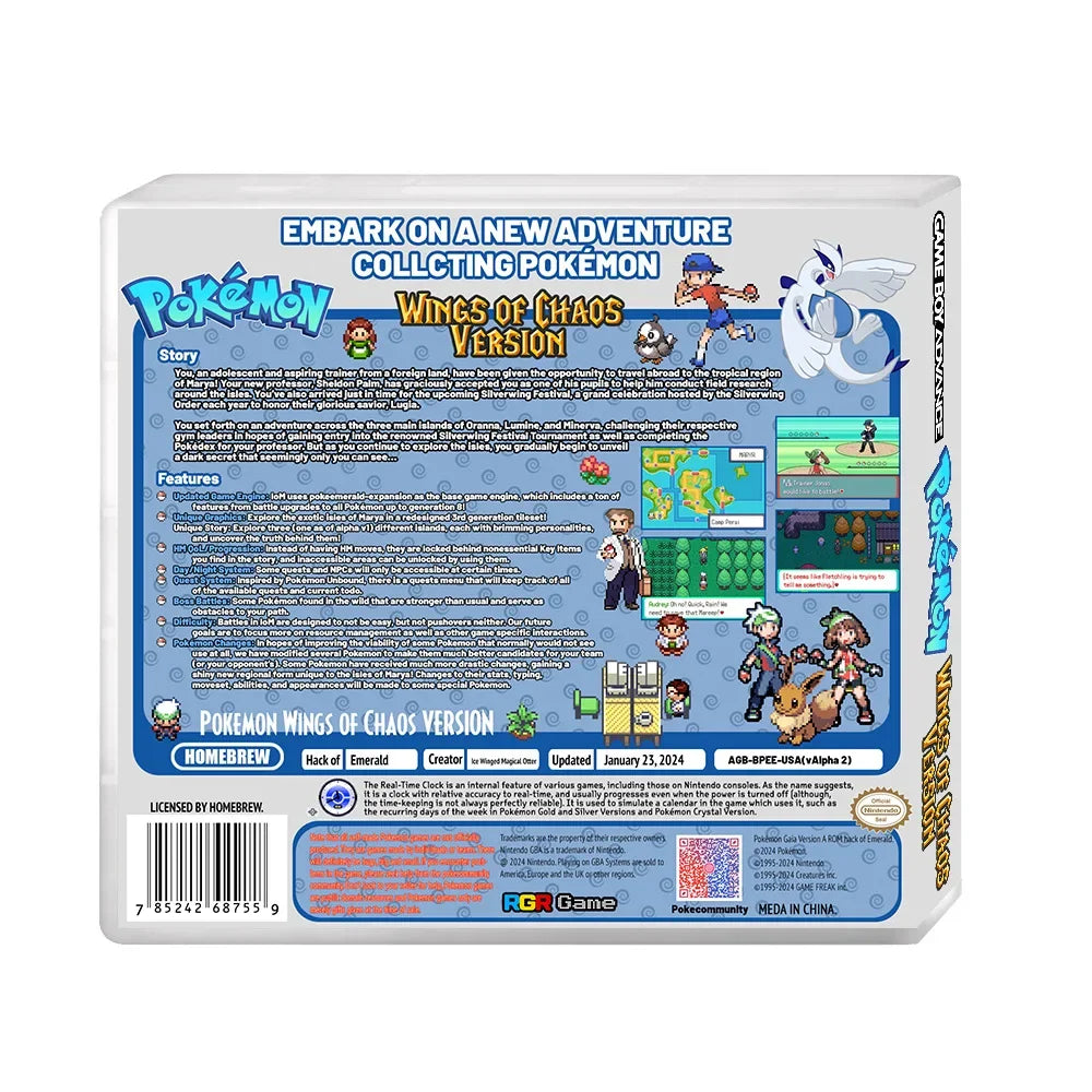 GBA RTC Pokemon  Real Clock  New Version 2.0 Game Card  Featured Popular English Games