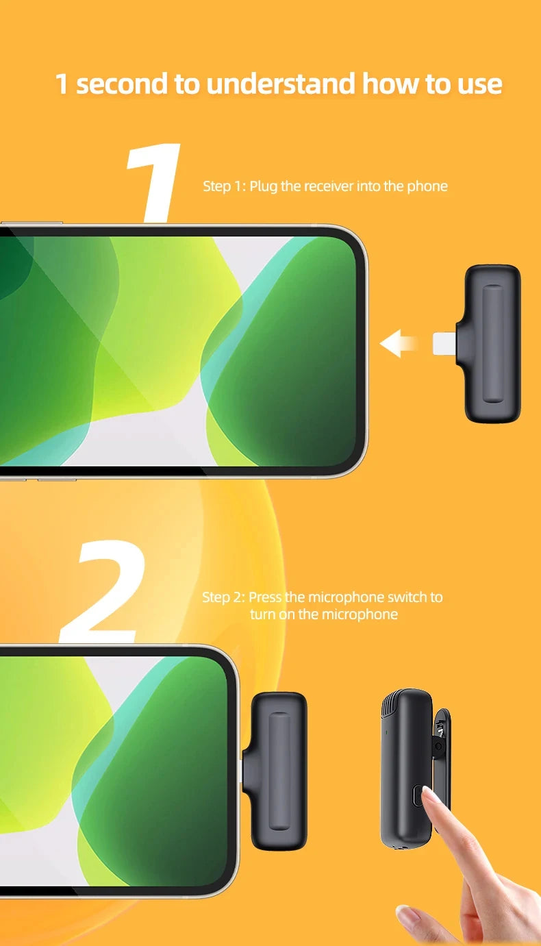 J13 Wireless Microphone With Charging Case For IPhone/iPad /Android Mini Wireless Tie Microphone Low Latency Plug and Play