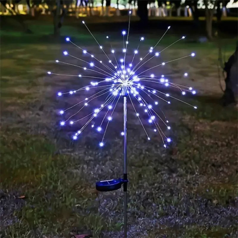 LED Outdoor Solar Fireworks Lights 90/150 LED Fairy Lights 8 Modes Garden Ground Plug Waterproof Holiday for Balcony Lawn Decor