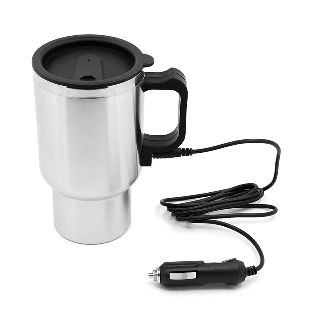 DC 12V Car Electric Kettle 450ml Car Heating Cup Stainless Steel Travel Coffee Mug Double Layer Vacuum Insulation Travel Kettle