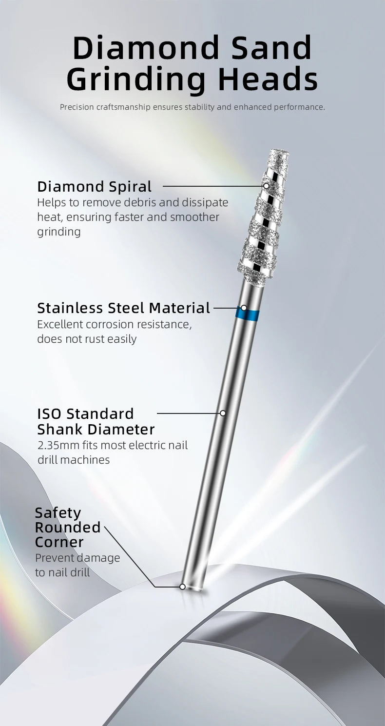Tornado Diamond Nail Drill Bits Spiral Drill Milling Cutter For Manicure Electric Machine Accessory Nail File Gel Remover Tool