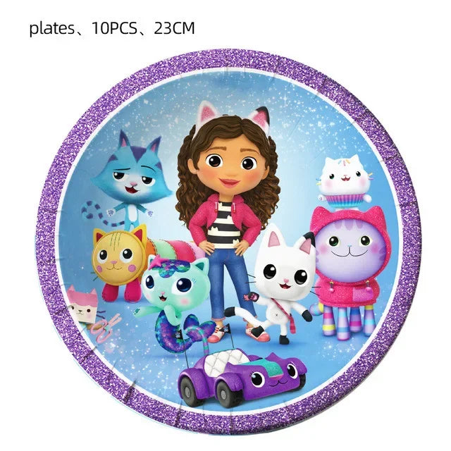 Disney Gabby Doll House Theme Birthday Party Flag Pulling Balloon Decoration Disposable Tableware Supplies