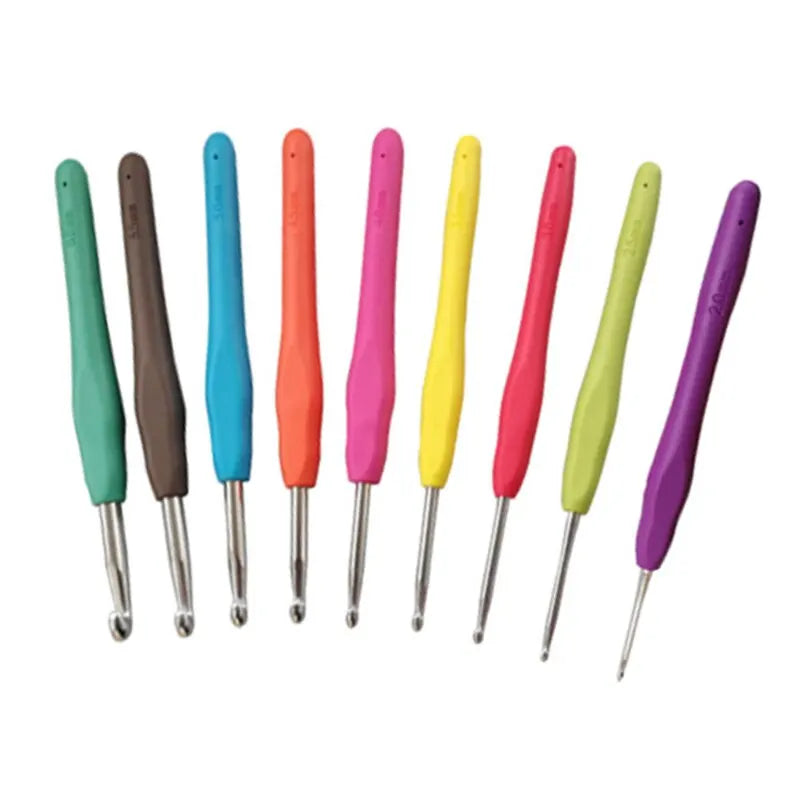 9pcs Knitting Tool Sweater Needle TPR Soft Handle Aluminum Crochet Color Handle Sweater DIY Craft Scarf Sewing Needles Knitting