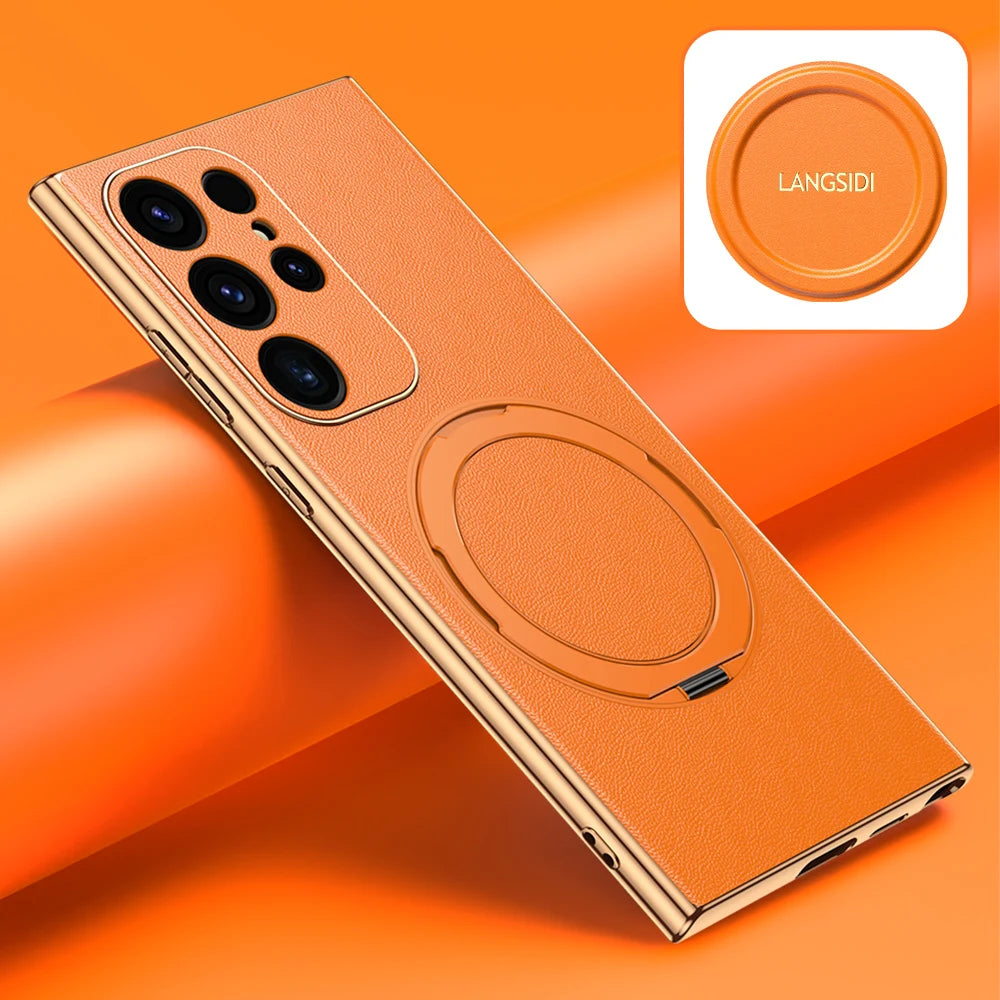 LANGSIDI Leather Magnetic Metal Ring holder Case For Samsung Galaxy S24 Ultra s23 S24 + plus shockproof Slim Protection