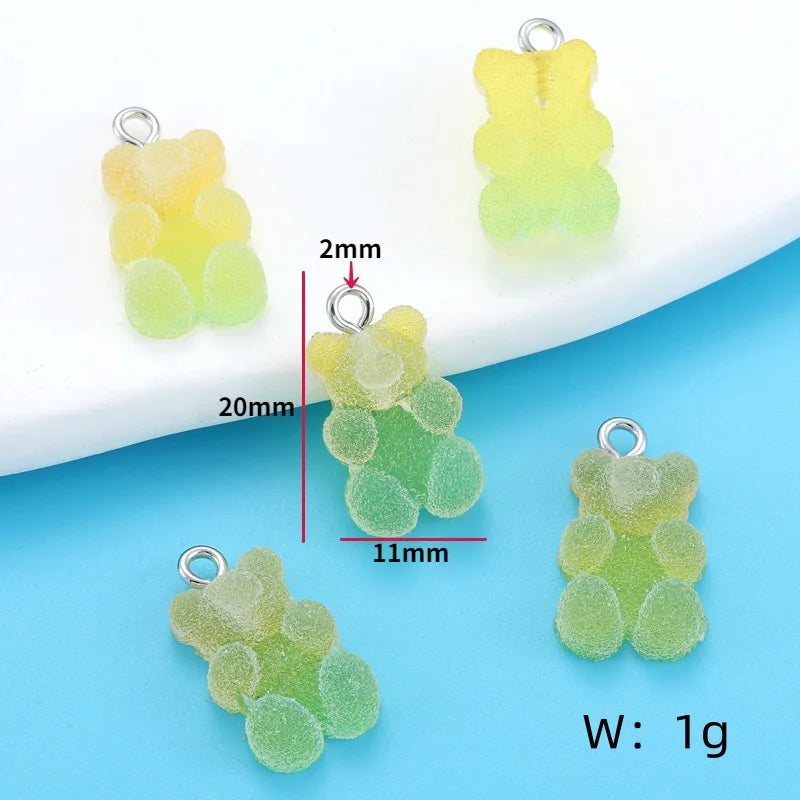 20Pcs 11*20mm Colorful Bear Charm Resin Bump Glitter Fudge Candy Necklace Making Accessories Pendant