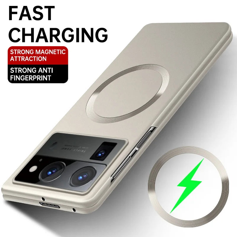 For Tecno Phantom VFold2 Ultra Thin Matte Metallic Paint for Magsafe Case for Tecno Phantom V Fold 2 Wireless Charging PC Cover