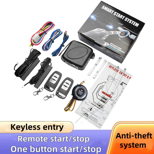 Car Alarm Remote Control PKE Car Keyless Entry Engine Start Alarm System Push Button Remote Starter Stop for 12V Cars Autostart