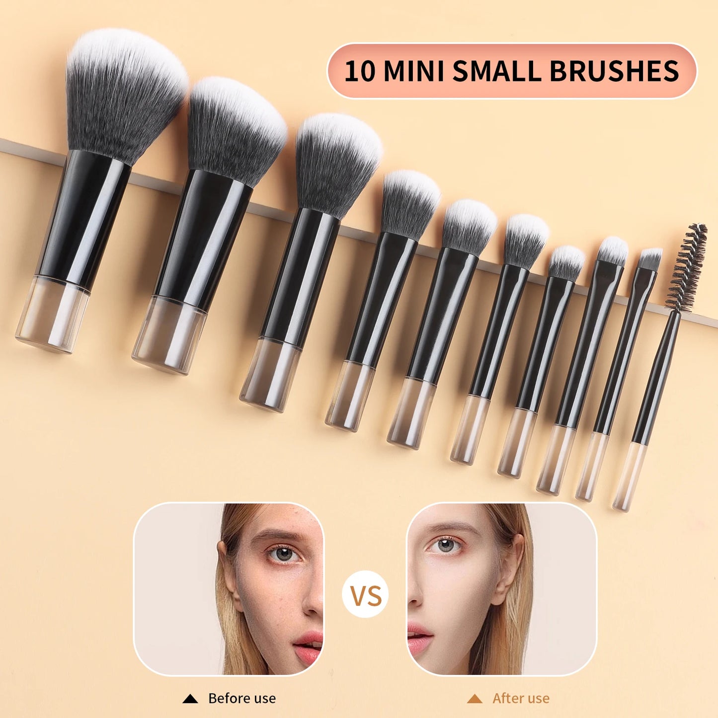 Makeup Brush Sets,10pcs Plastic Cute Portable Mini Multifunctional Makeup Brush Cosmetic Makeup Tool for Beginner