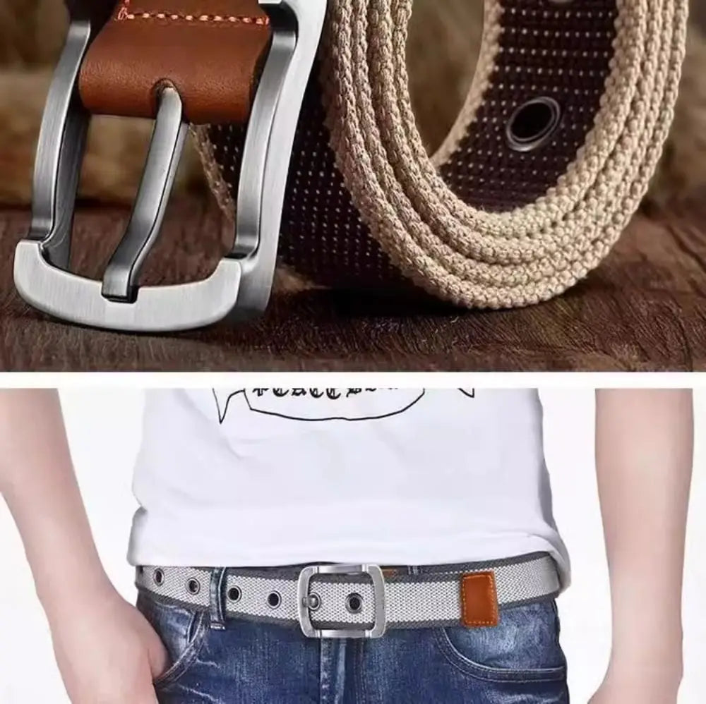 Fashionable and Trendy Canvas Belt Men's and Women's Belt Casual Belt Student Youth Cargo Pants Needle Buckle Wide Neutral Belts