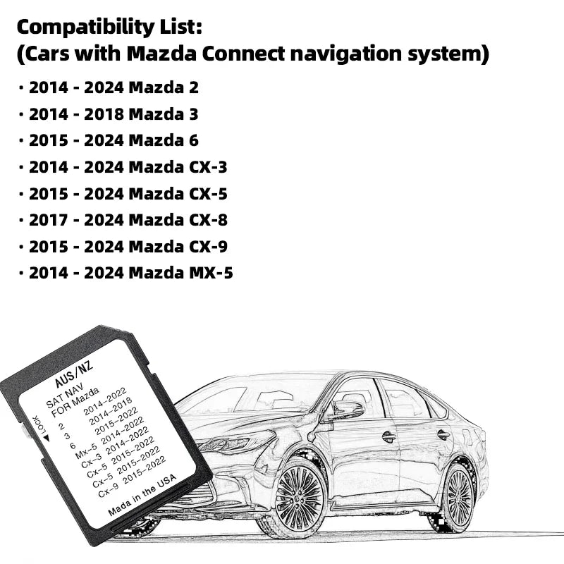 Update 2024 Australia New Zealand maps for Mazda 2 3 6 CX3 CX5 CX8 CX9 MX5 Vehicle Multimedia SD Card Connect System Navigation
