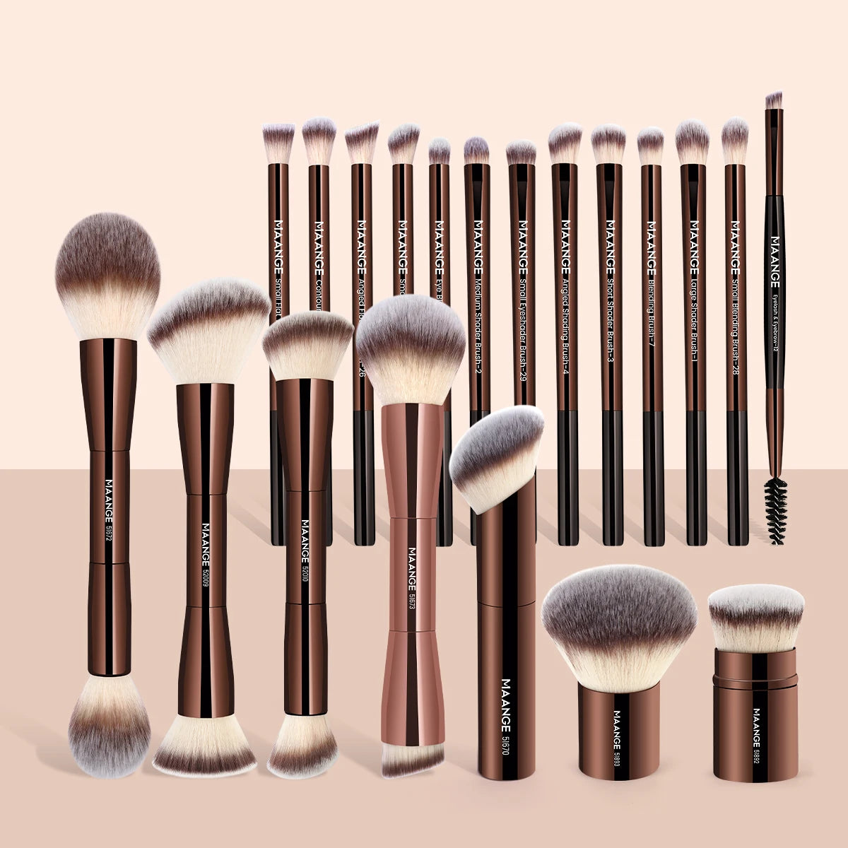 MAANGE 20pcs/set Pro Makeup Brushes Double Ended Foundation Concealers Blush Eye Shadows Brush for Liquid Cream Powder Blending