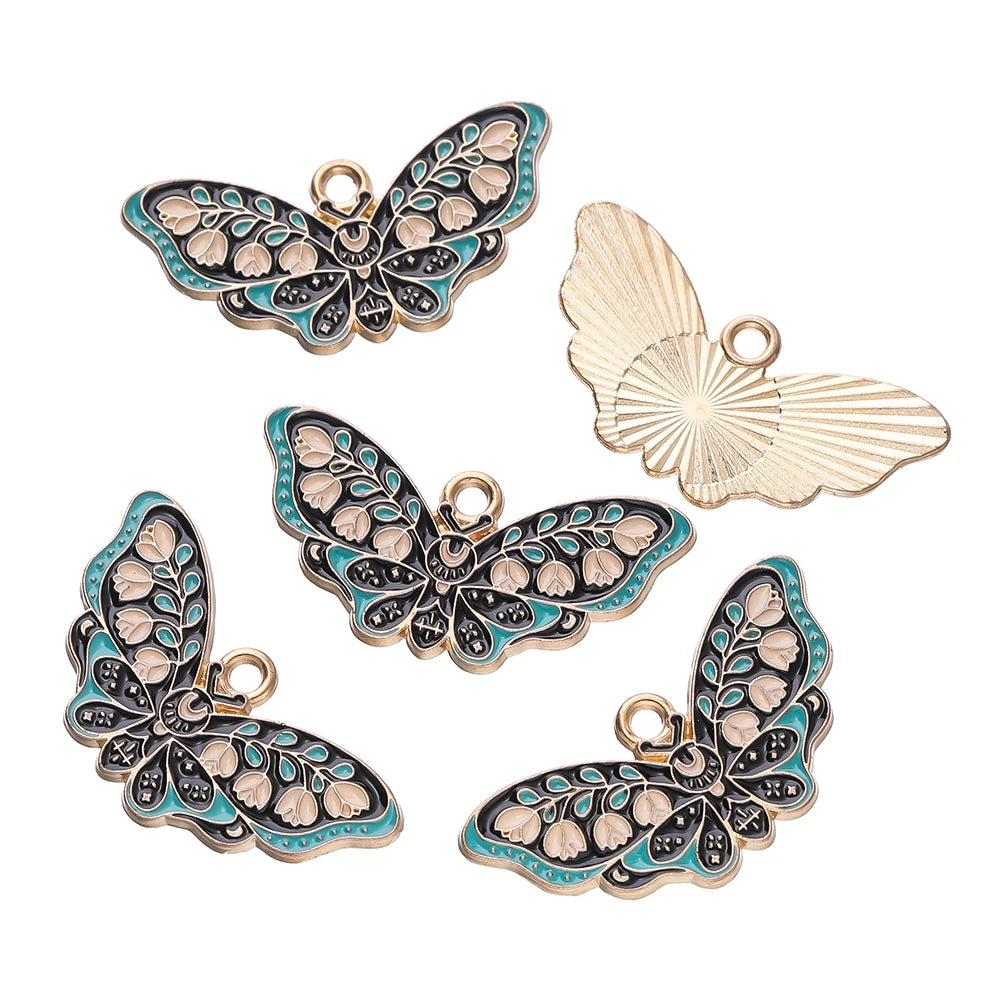 10Pcs/lot 10 Styles Alloy Metal Drop Oil Butterfly Charms Animal Pendant For DIY Bracelet Necklace Jewelry Making Accessories