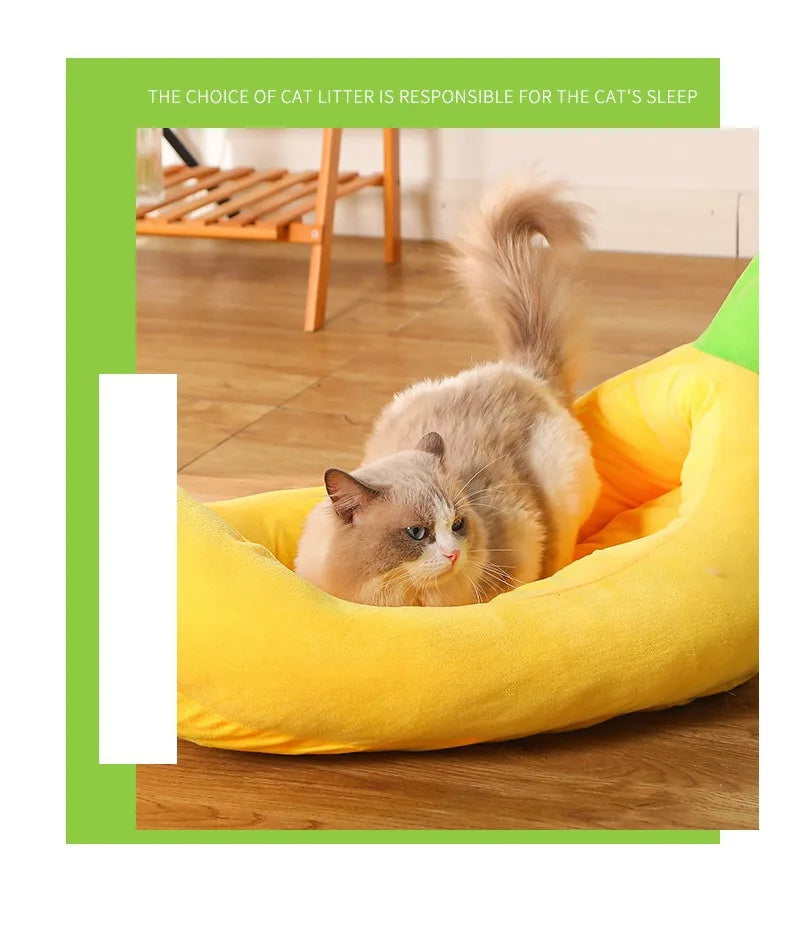 Creative Banana Bed, Cat Bed, Boat-shaped Dog Bed Pad, Detachable and Washable, Warm Pet Bed for All Four Seasons