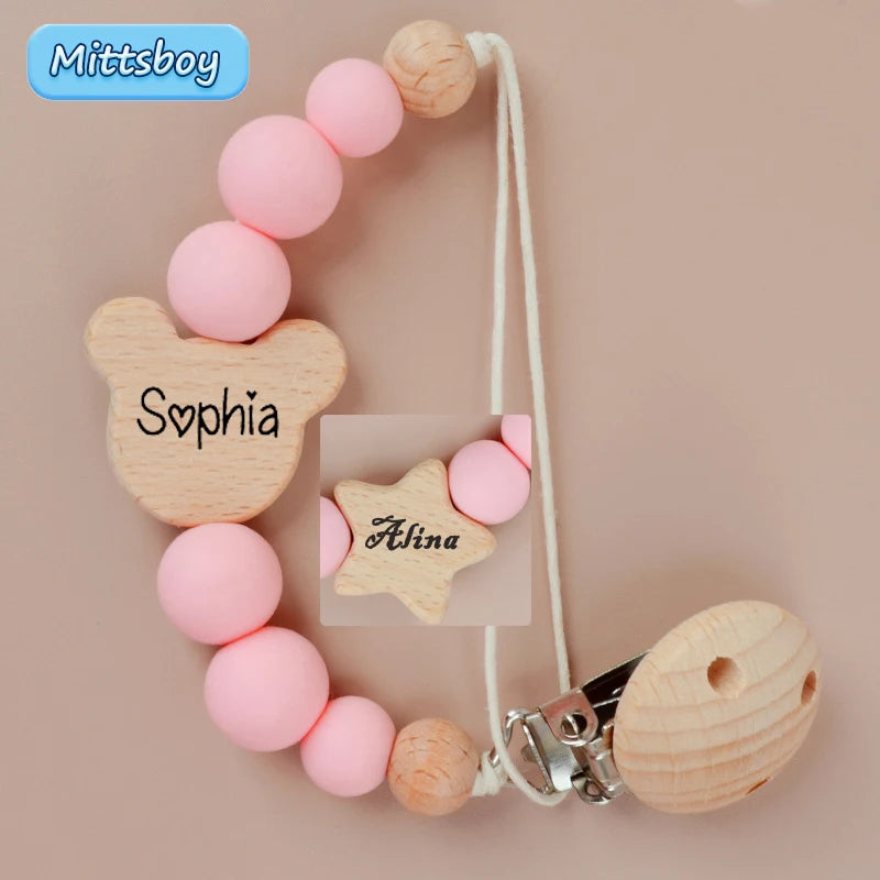 NEW Personalized Baby Pacifier Clip Custom Name Infant Dummy Clips Baby Souvenir Newborn Gift Wood Baby Supplies New Mother Gift