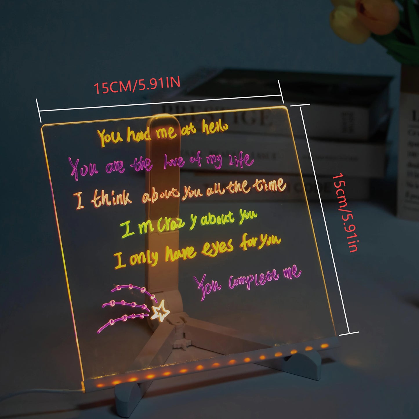 1Pc Led Light up Drawing Board, Erasable Acrylic Message Board with 7-Color Pen&Night Light&Base Stand&Wipe Cloth,Usb Powered for Creative Activities, Reusable Doodle Board with Stand,Safe Non-Toxic Material,Acrylic Message B