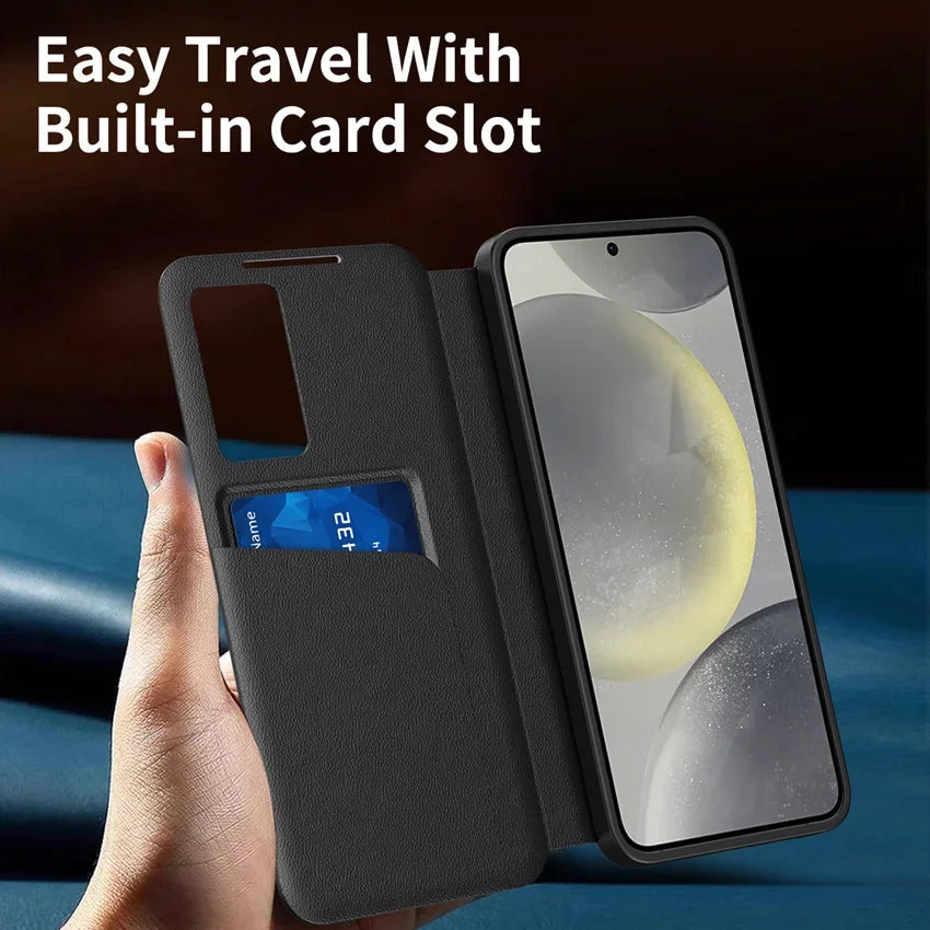 Smart Window View Leather Flip Case for Samsung Galaxy S26 S25 S24 S23 Ultra Plus No-flip Answering Card Holder Slot Book Cover