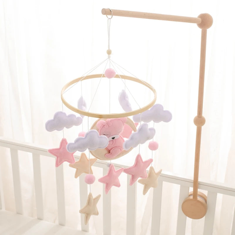 Crib Mobile Rattle Baby Wooden Bed Bell Baby Rattles Soft Felt Cartoon Bear Toys Crib Mobile Bed Bell Wood Toy Bracket Kid Gifts