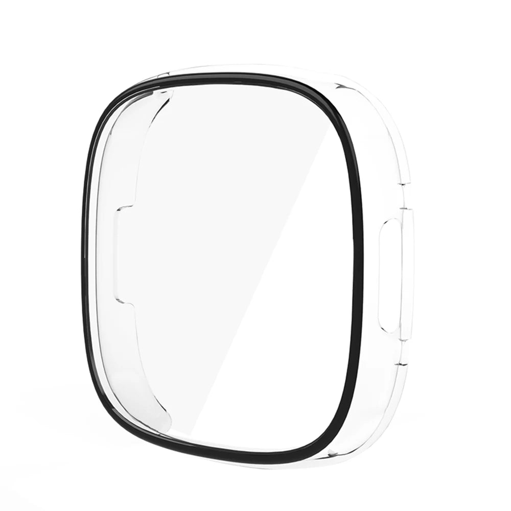 Screen Protector for Fitbit Versa 4/Sense 2 Hard PC Bumpe Protective HD Tempered Glass Case All-Around Full Cover Bumper Shell