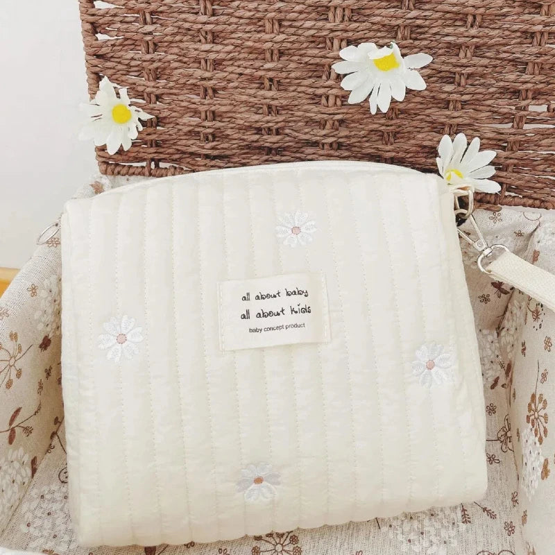 Cute printed embroidered mommy bag zipper single button newborn baby diaper storage bag travel cart storage bag